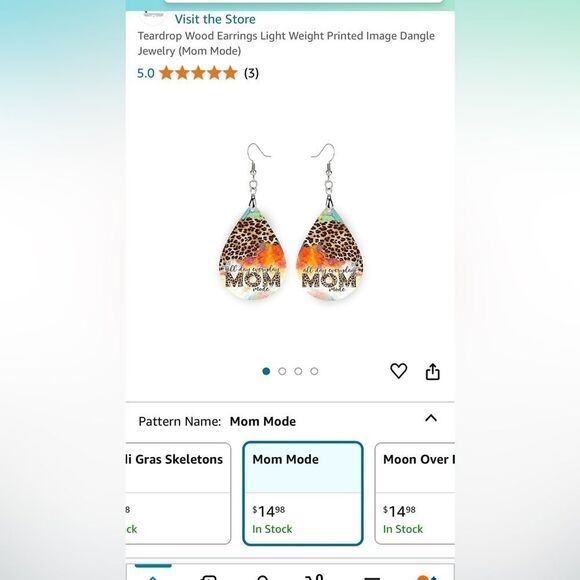 💕5/$18 Mom Wooden Teardrop Leopard Print Earrings - Picture 5 of 6